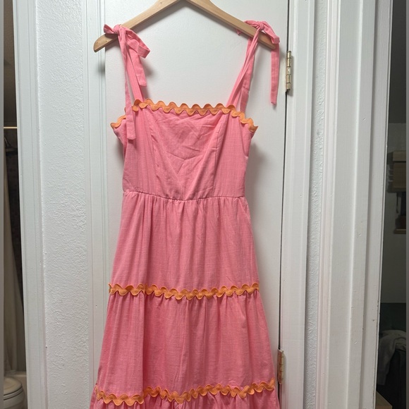 Francesca’s Holly Ric Rac Trim Pink Midi Dress - NWT Size small - Picture 5 of 10